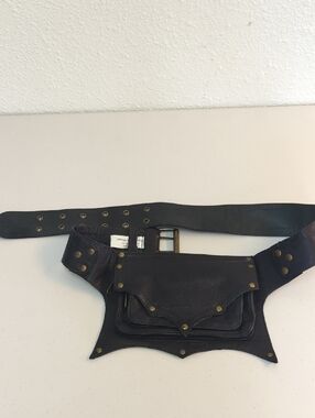 Lakhay's Leather Belt Bag with Brass Studs - Black